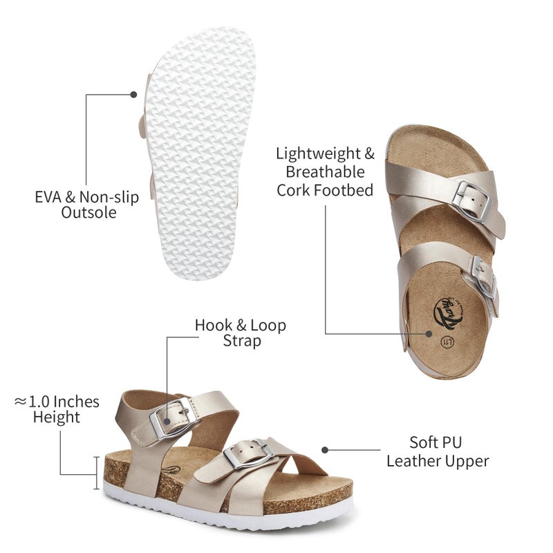 Trary Girls Gold Sandals Adjustable Buckle Causal Sandals for Girls Open Toes Summer Shoes Cork Footbed Sandals for Little Big Kids Size 3 - Image 4